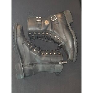Harley Davidson Bradbrook Boots Women Size 8 Black Leather Lace Motorcycle Ankle